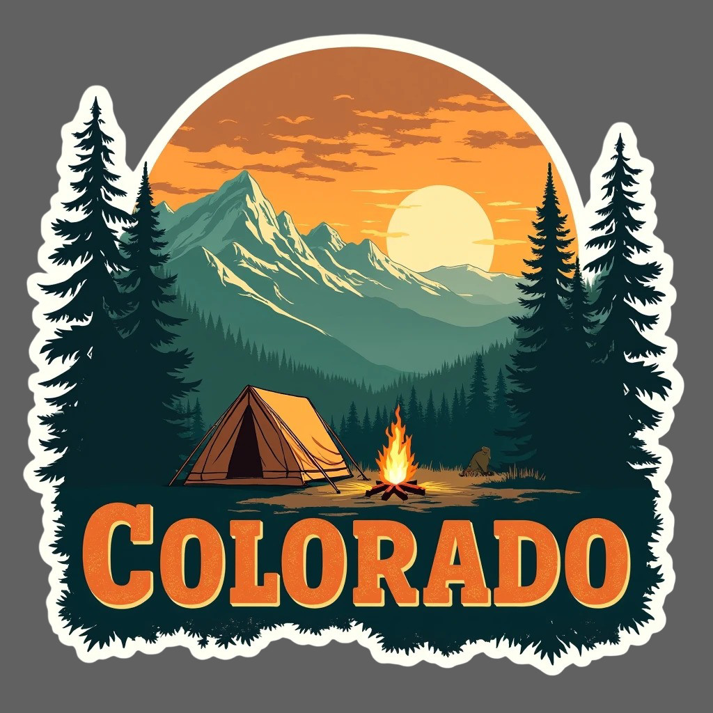 Colorado Camping Sticker Vinyl Decal Tent Campfire Mountain Forest