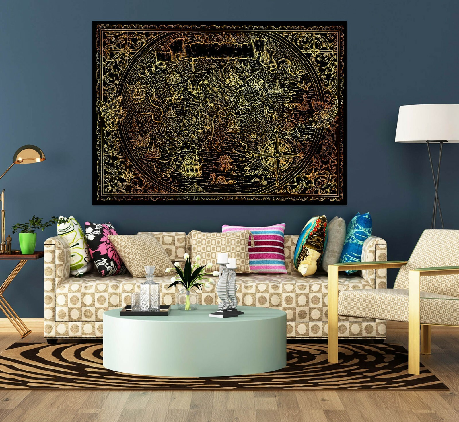 3D Flying Dragon B130 World Map Wall Stickers Vinyl Wallpaper Mural Murals Amy