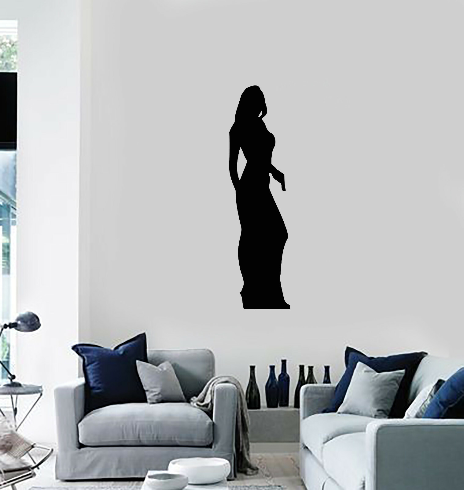Vinyl Wall Decal Woman with Gun Agent James Bond Silhouette Stickers (ig6004)