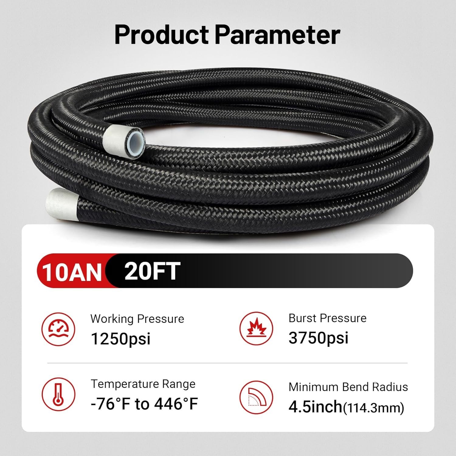 10AN PTFE Fuel Hose Line, AN10 Fuel Line E85 Nylon Braided 20FT Black