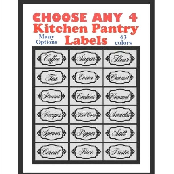 Custom Kitchen Canister label Set Vinyl Decal 63 Colors (Qty 4- see description)