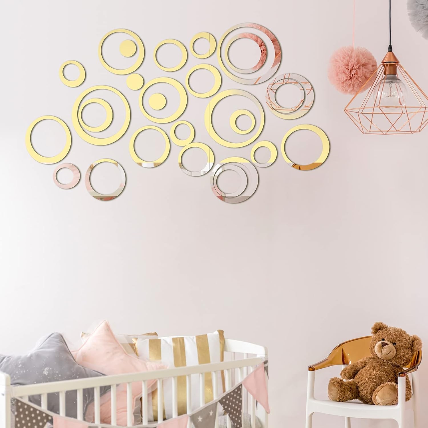 Outus 72 Pieces Acrylic Circle Mirror Wall Sticker Round Black,sliver,gold