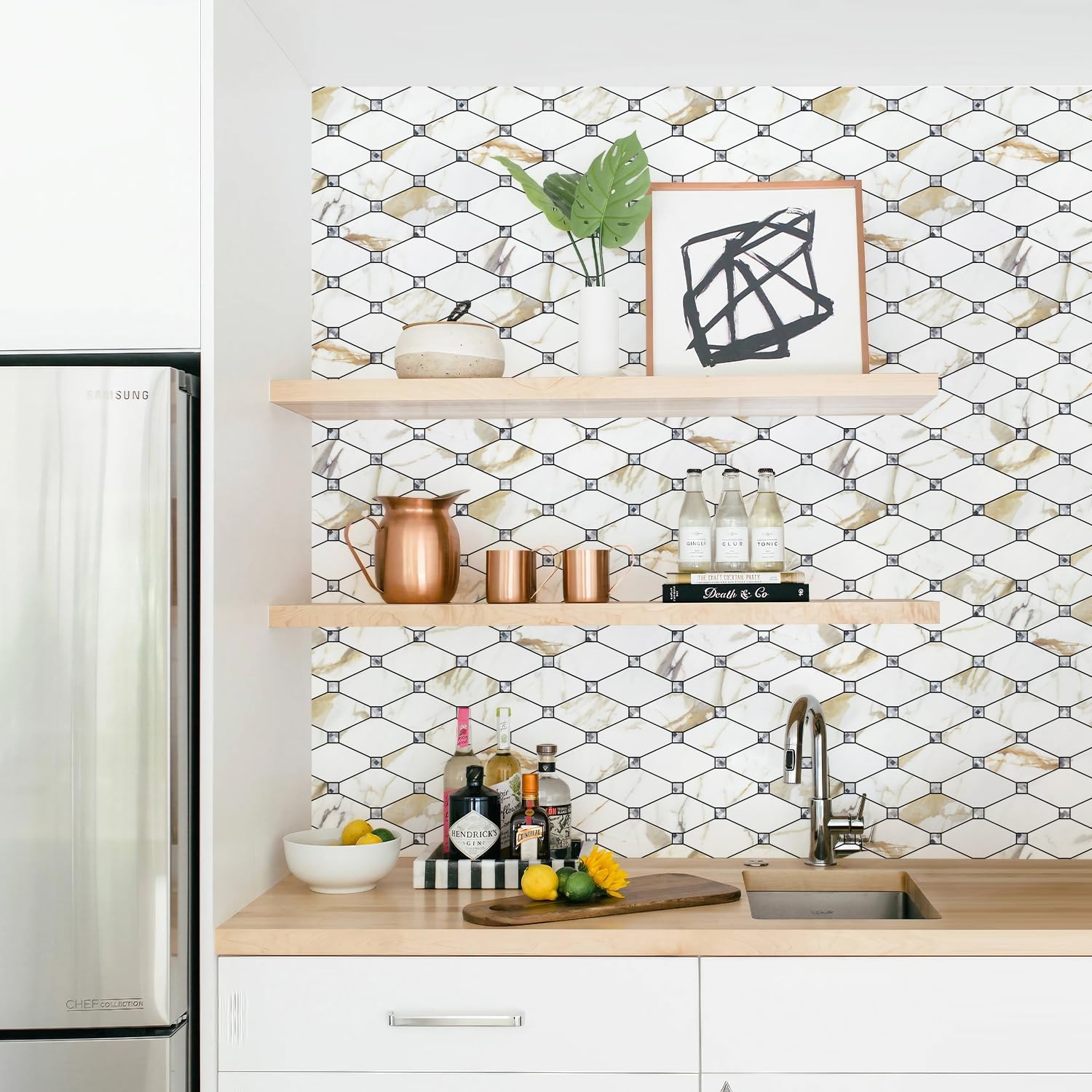 STICKGOO Peel & Stick Backsplash – 10 Sheets Calacatta Gold PVC Mosaic Tiles