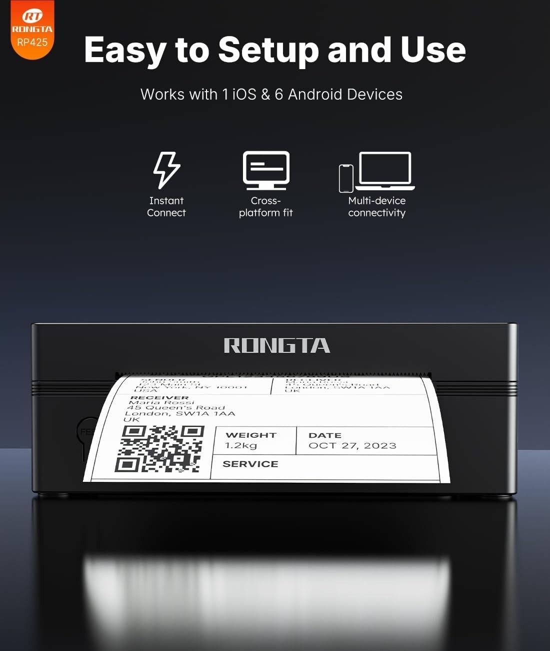 Bluetooth Shipping Label Printer, Wireless 4X6 Thermal Label Printer for Shippin