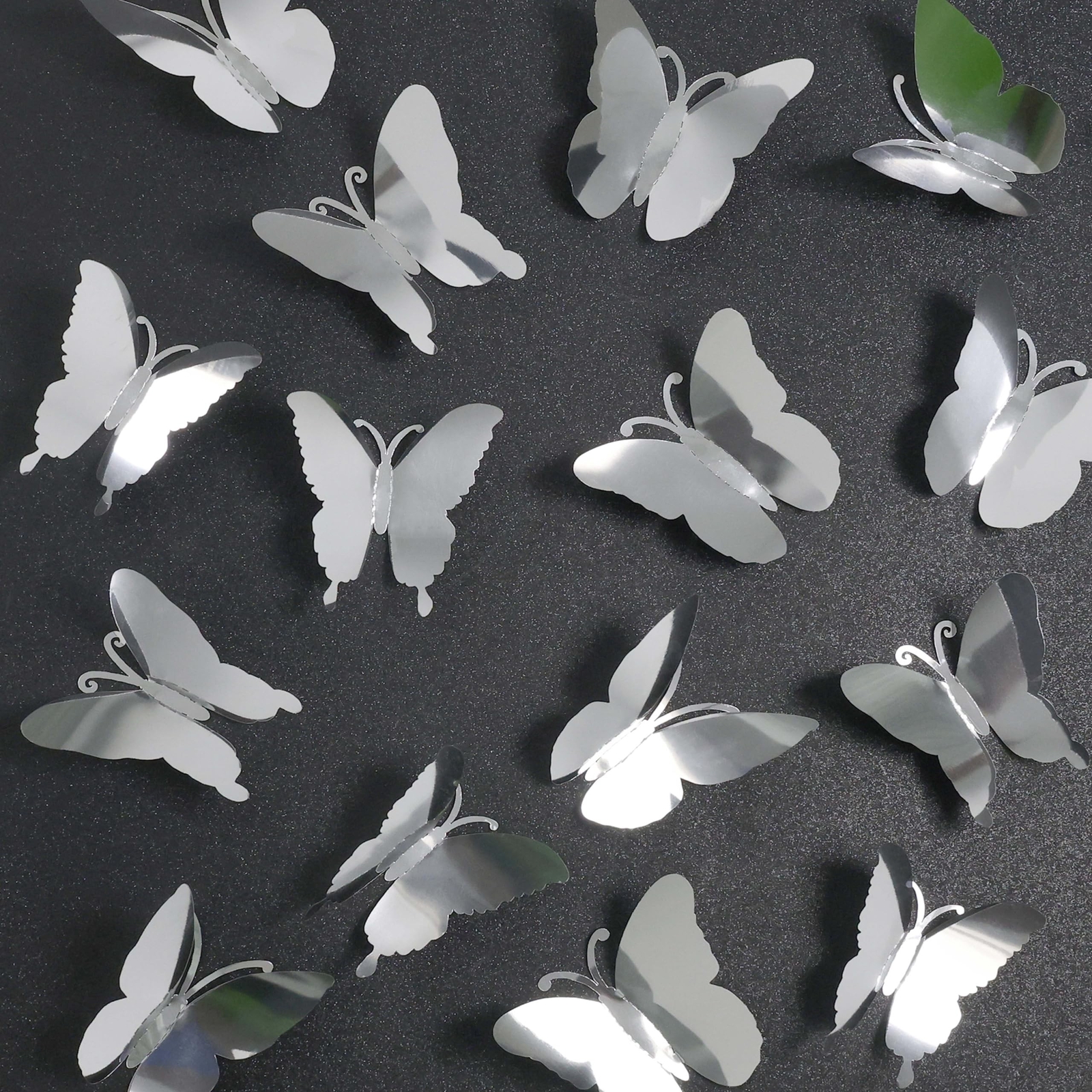 3D Mirror Metallic Butterfly Wall Decor, Silver, 48Pcs 4 Styles 3 Sizes, Remo…