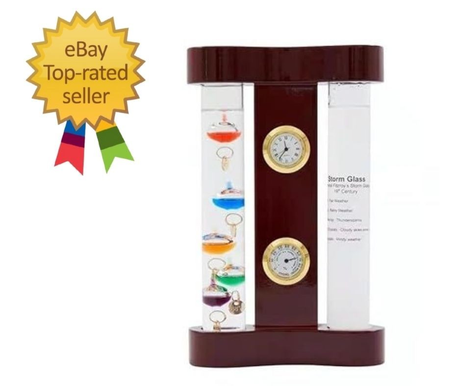 Analog Weather Station with Glass Galileo Thermometer Fitzroy Storm Glass Precis