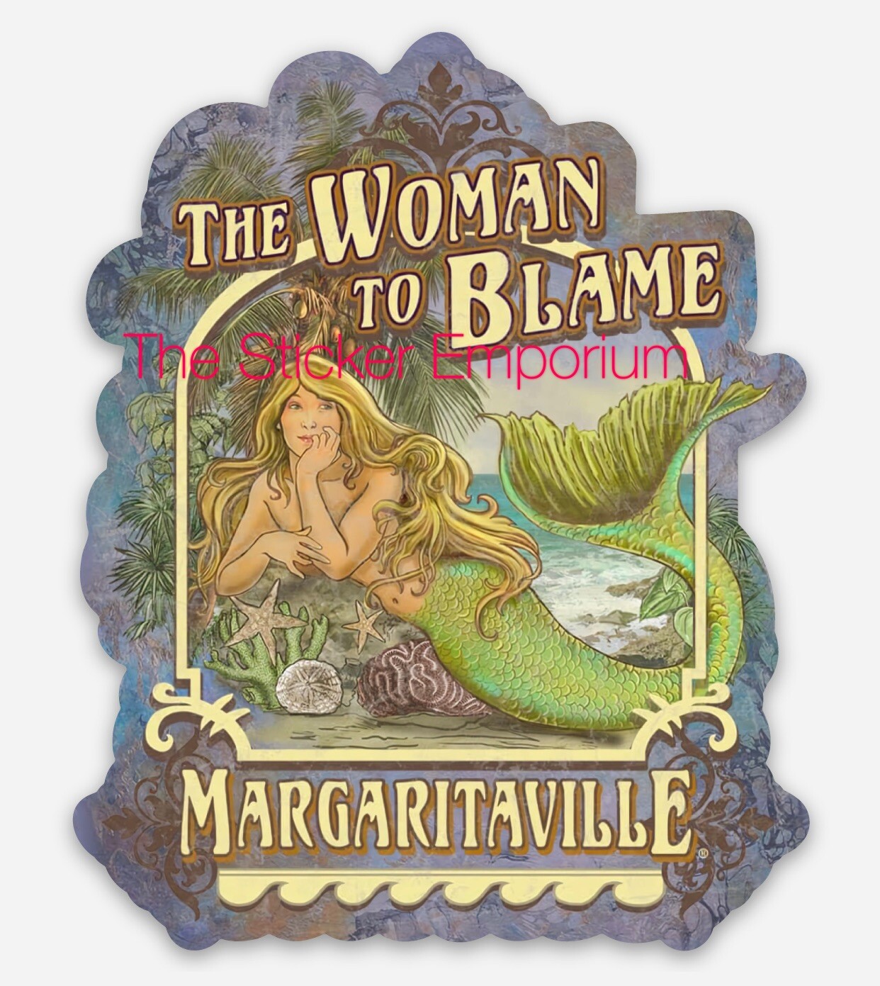 Jimmy Buffett Margaritaville The Woman To Blame Mermaid Sticker Tumbler Decal