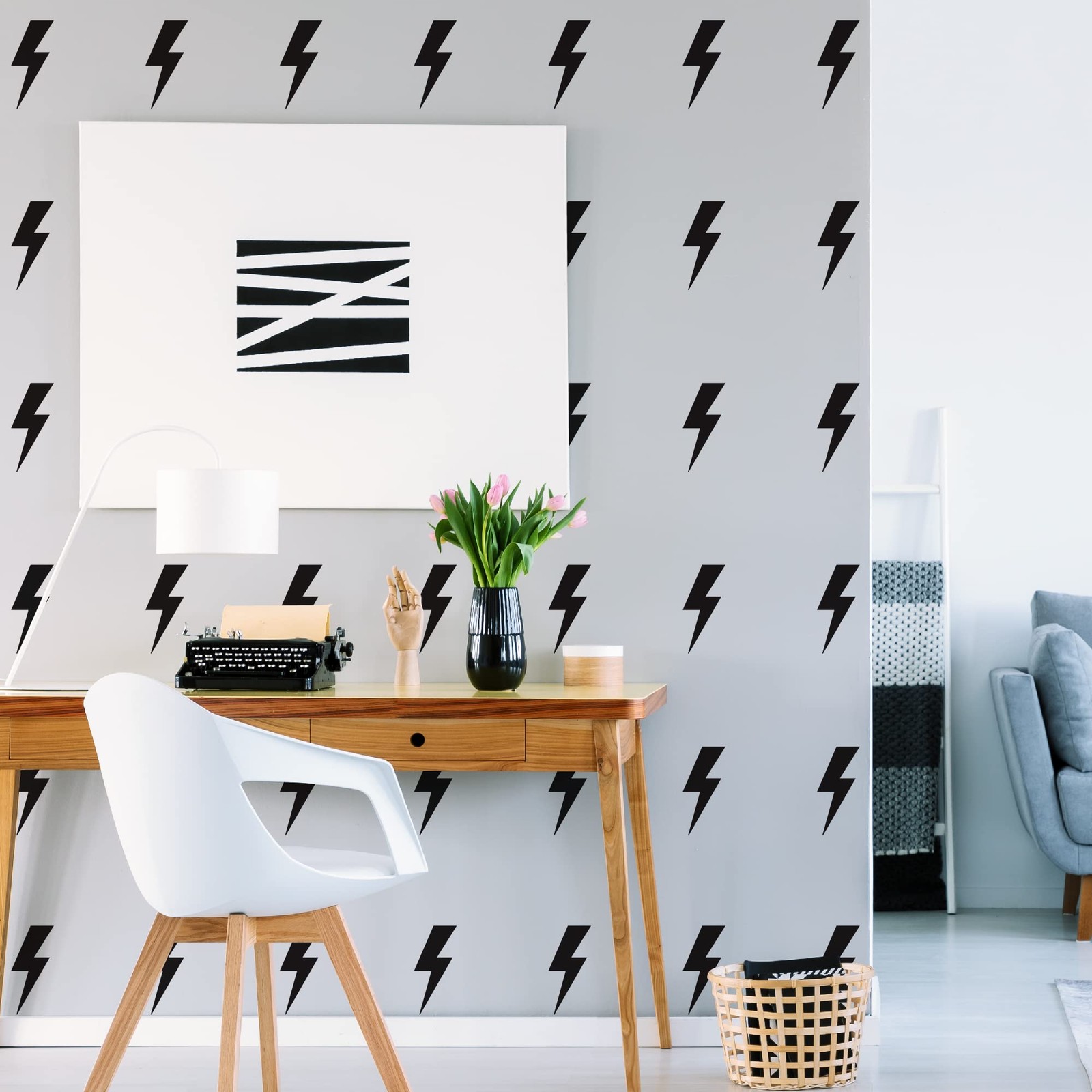 Large Black Vinyl Lighting Bolt Wall Decals, Peel and Stick Modern Thunder St…