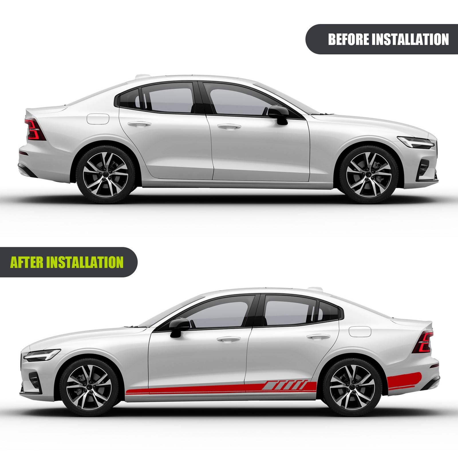 2 PCS Car Side Skirt Decals, 88.58" x 4.52" Long Stripes Stickers, PVC Auto P…