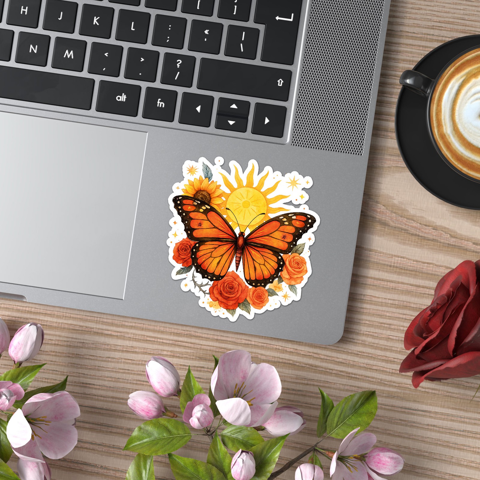 Boho Sun Butterfly Flowers – Vinyl Decal Sticker – Car Window Laptop – ebn20023