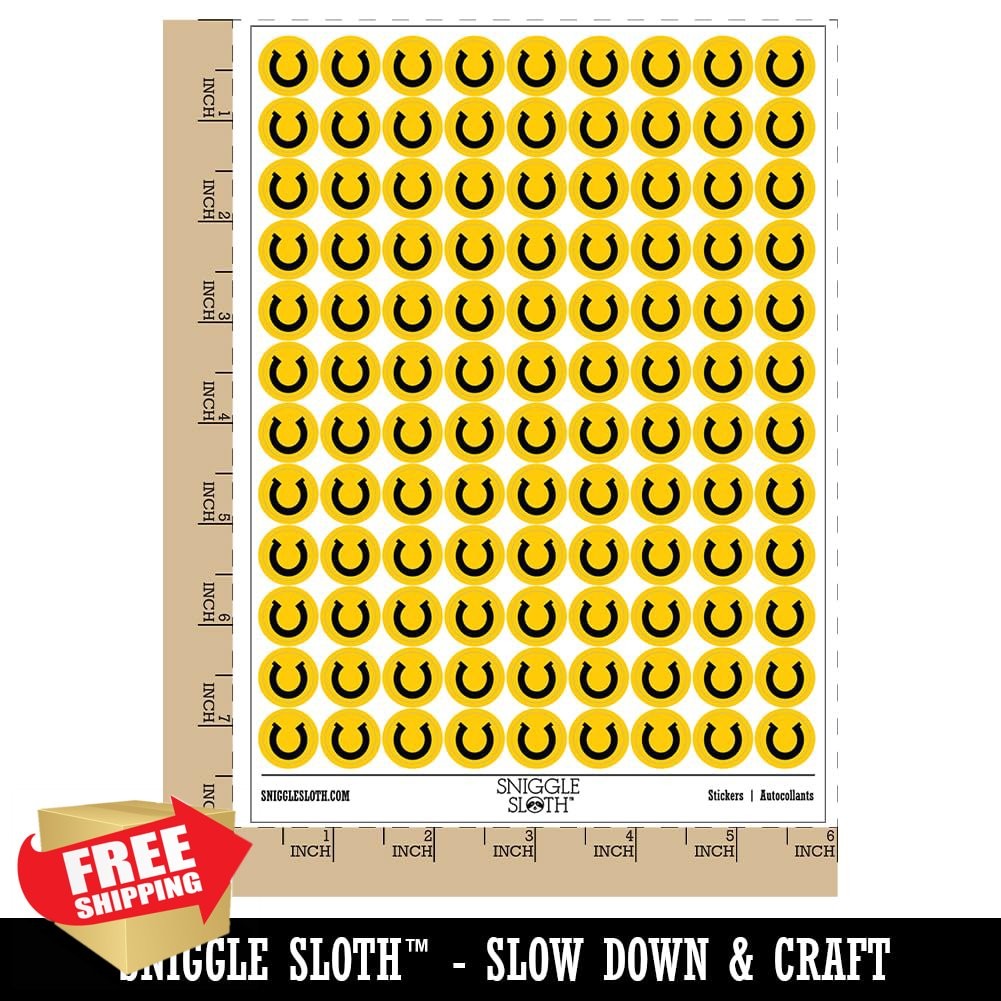 Lucky Horseshoe Stickers – 200+, 0.5", Gloss Finish, Yellow