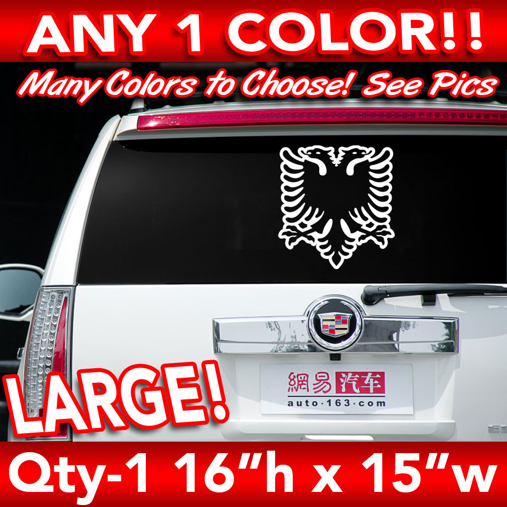 ALBANIA ALBANIAN EAGLE OUTLINE FLAG WINDOW LARGE DECAL STICKER 16"h x 15"