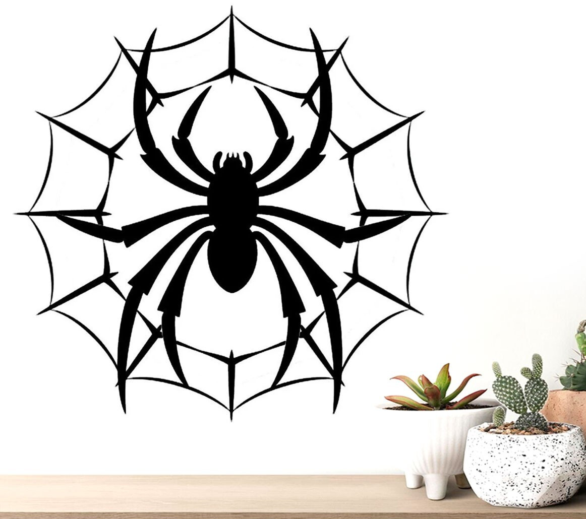 Spider in Web 8” Indoor Matte Black Vinyl Wall Decal Doors Mirrors Walls