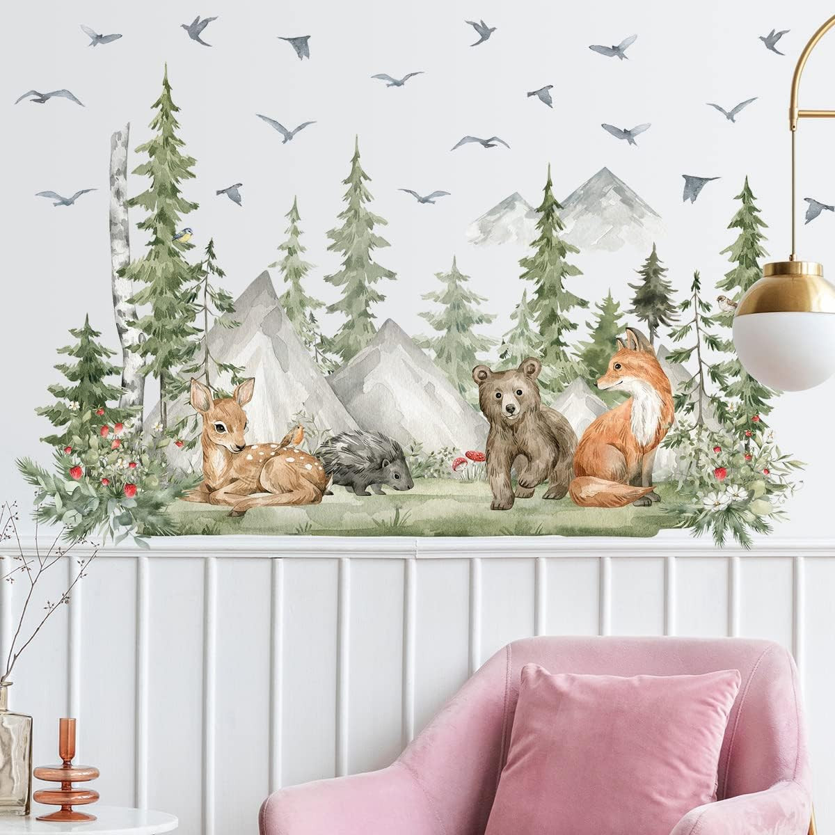 Amaonm 4 Sheet of 12X36 Inch Giant Mountain Forest Tree Wall Decal Woodland Deer