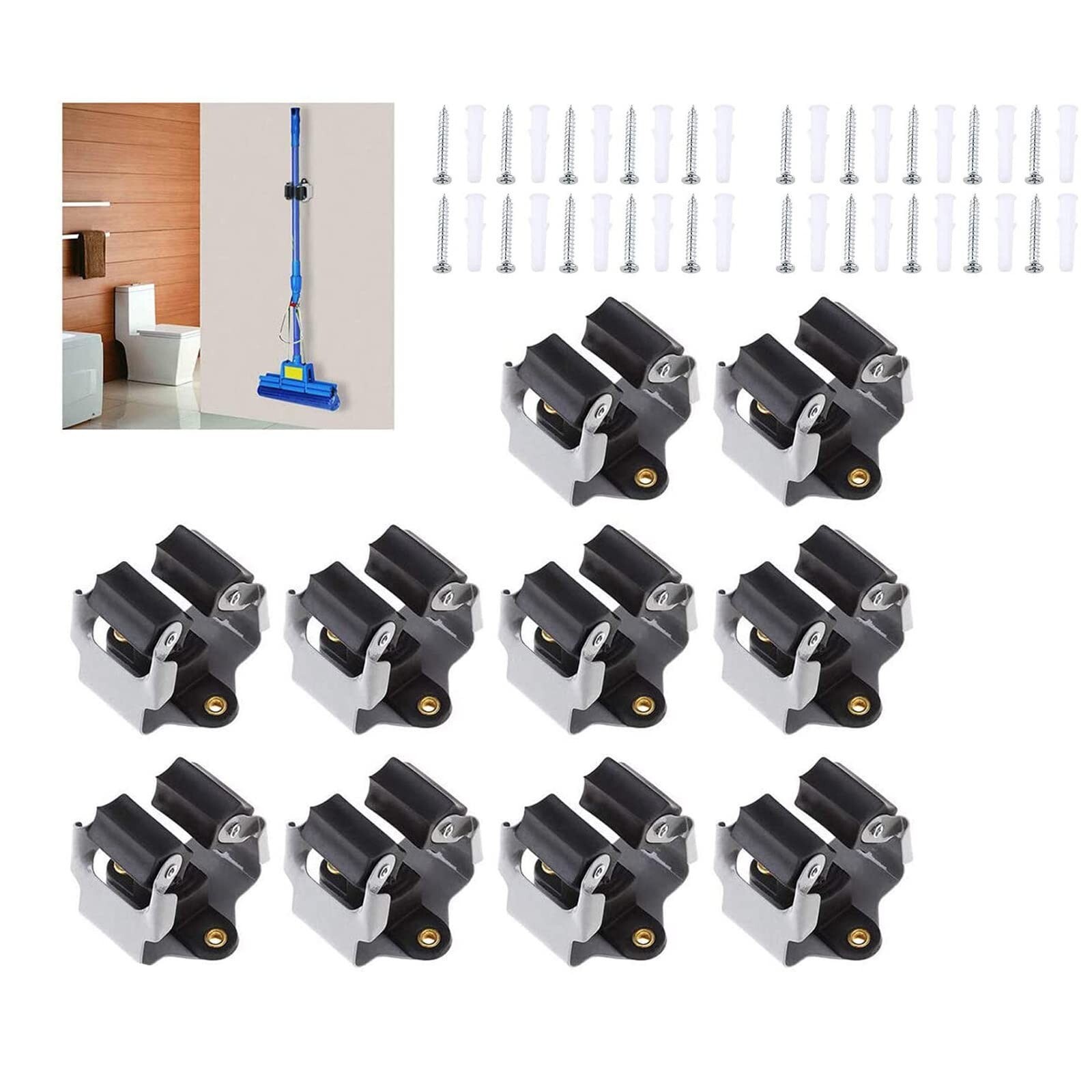 Broom Holder Wall Mount 10 Pack Heavy Duty Metal Mop Broomstick Sho… Fast Ship