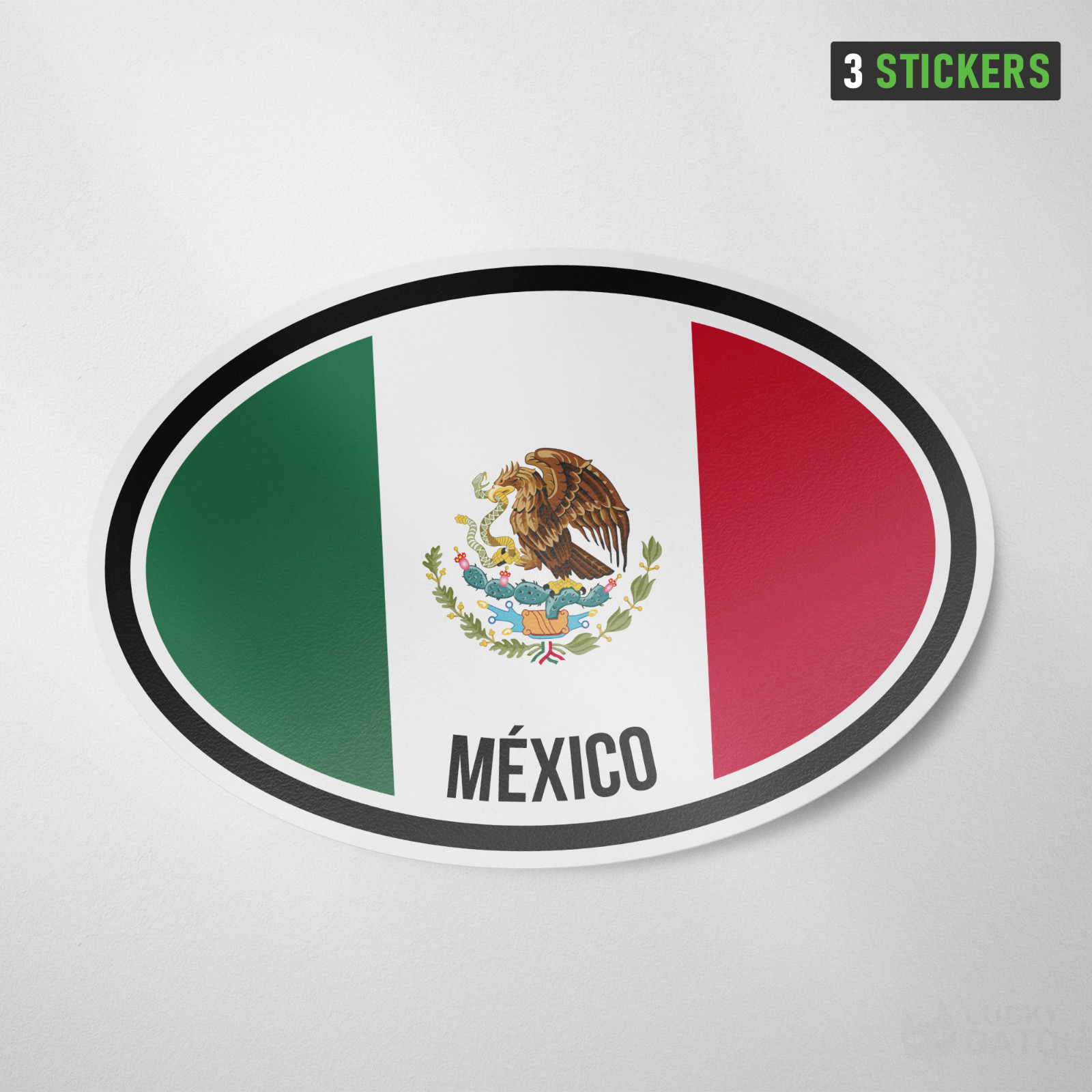 Mexico Oval Flag Sticker 3 Pack Vinyl Decal Car Auto CDMX Guadalajara Puebla