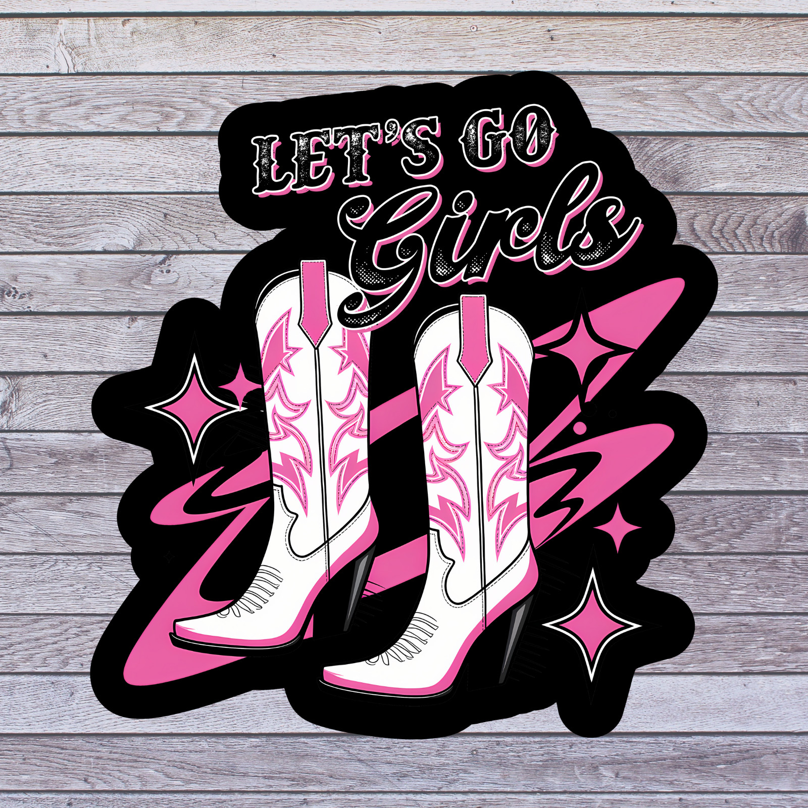 Cowgirl Western sticker vinyl decal lets go girls pink boots country style