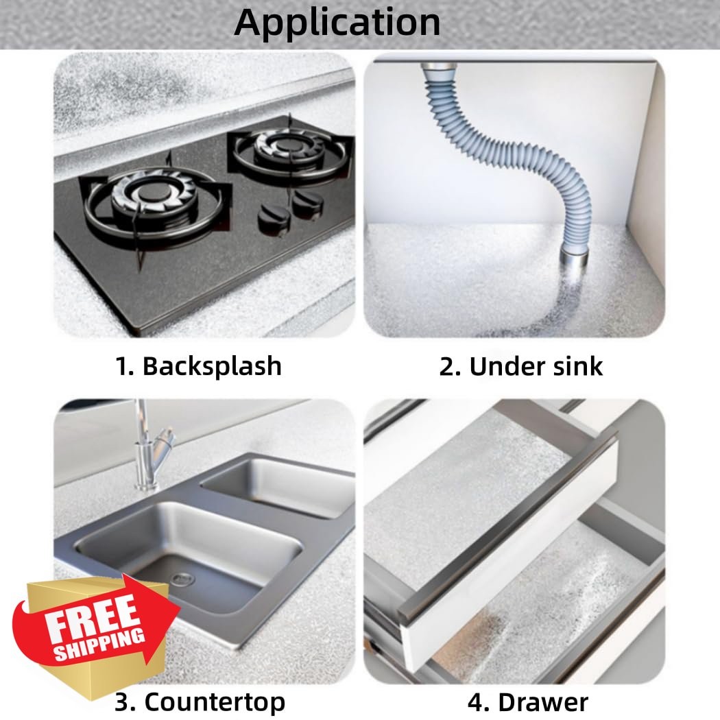 Soqool Kitchen Oil Proof Sticker Silver-texture