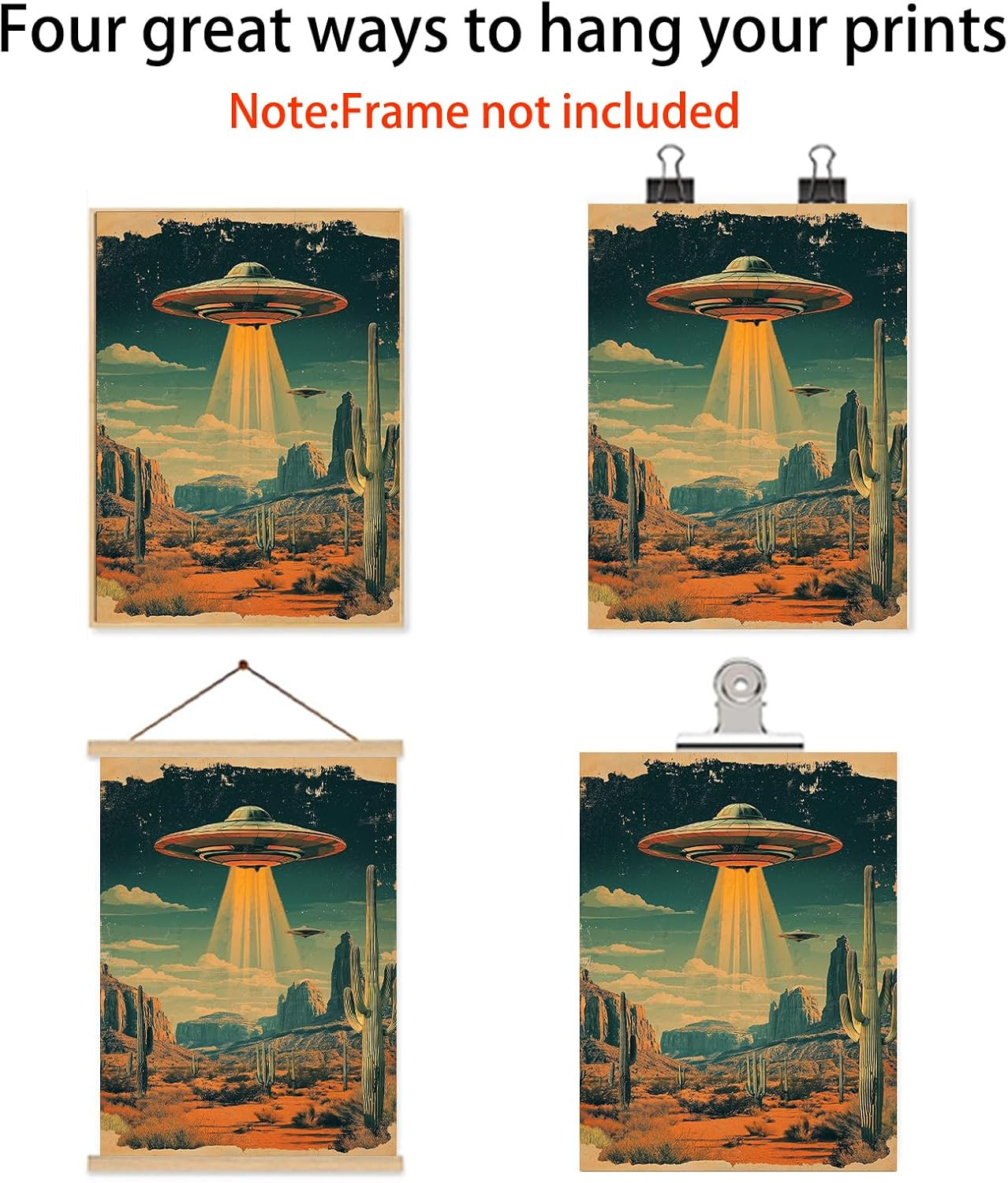 Retro 70'S Desert Ufo Wall Art Alien Art Poster for Living Room Retr