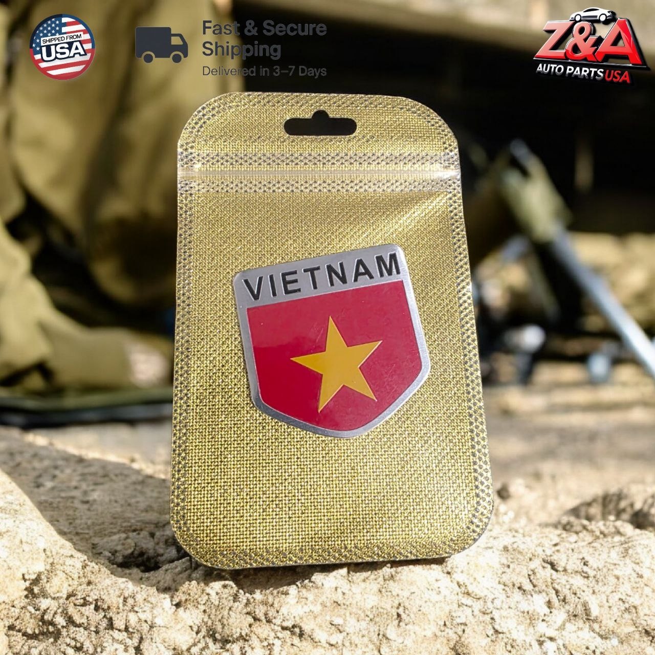 3D Metal Vietnam Flag Shield Emblem – Red & Yellow Star Car Truck Fender Badge