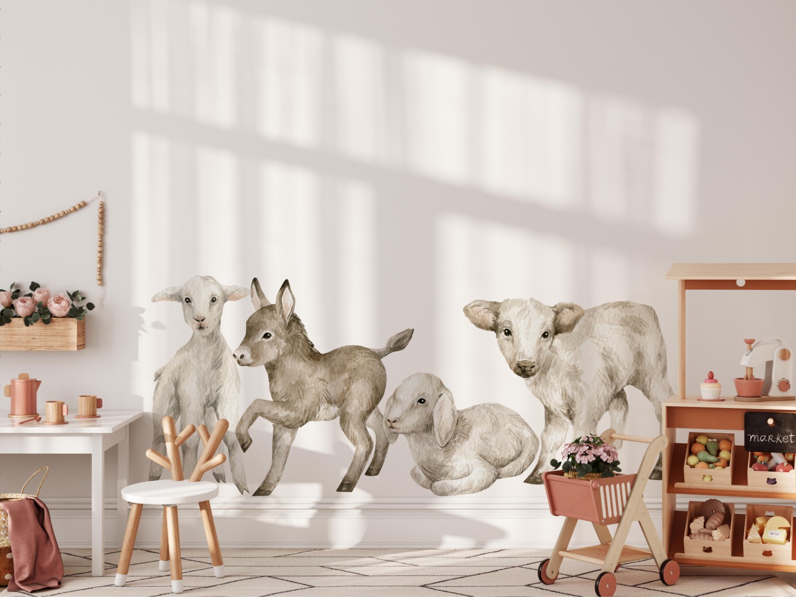 Baby Farm Animals Wall Decals Watercolor Barnyard Nursery Decor SMALL Set of 4
