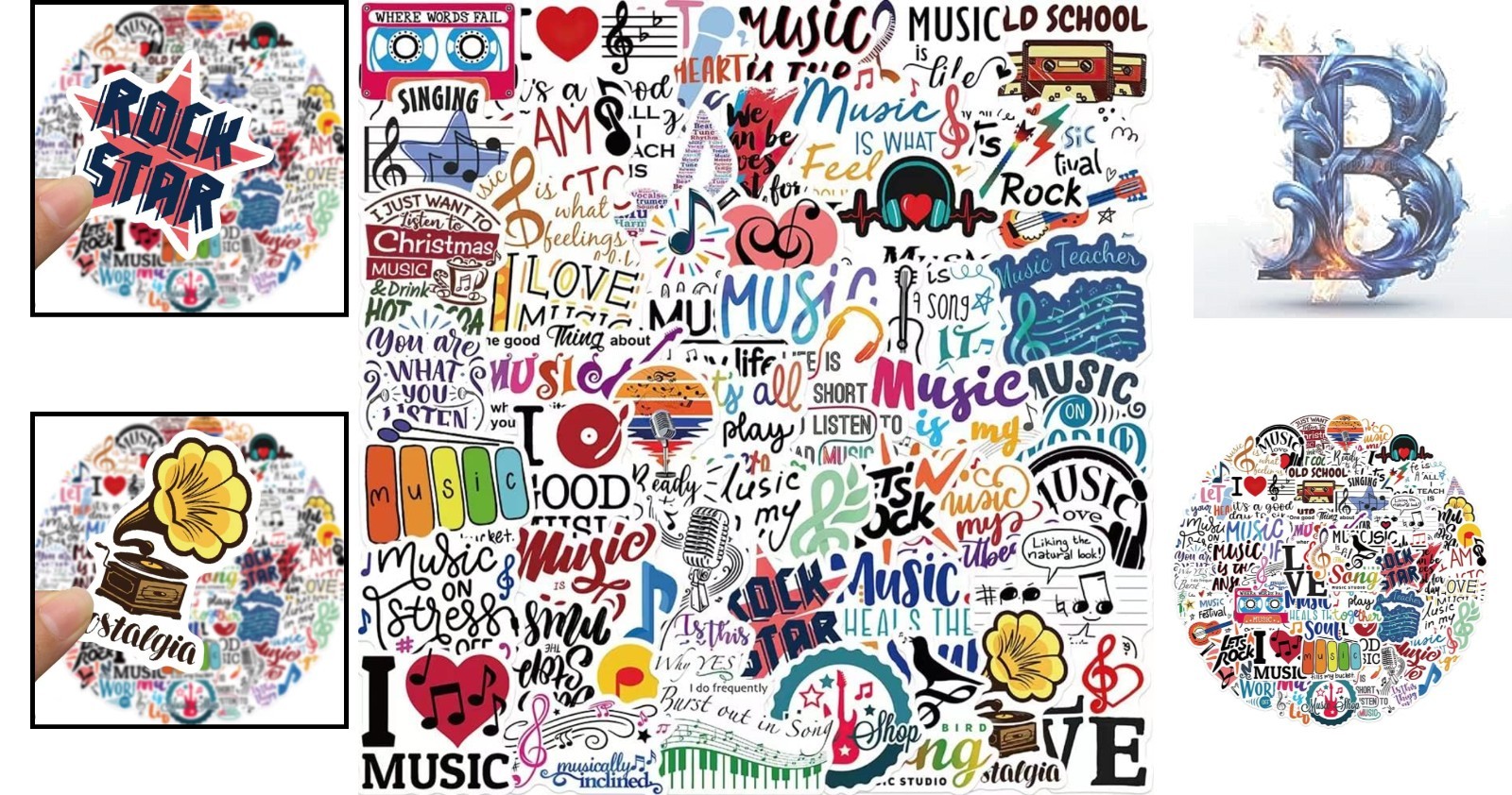 Variety Pack of 50 Waterproof Music Vinyl Stickers for Laptops, Cars & More