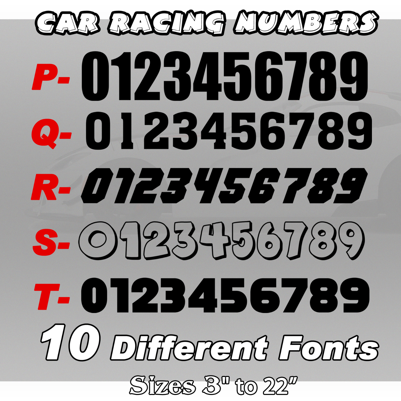 2 pack Racing Car numbers die-cut circle door custom number rally sport decal V8