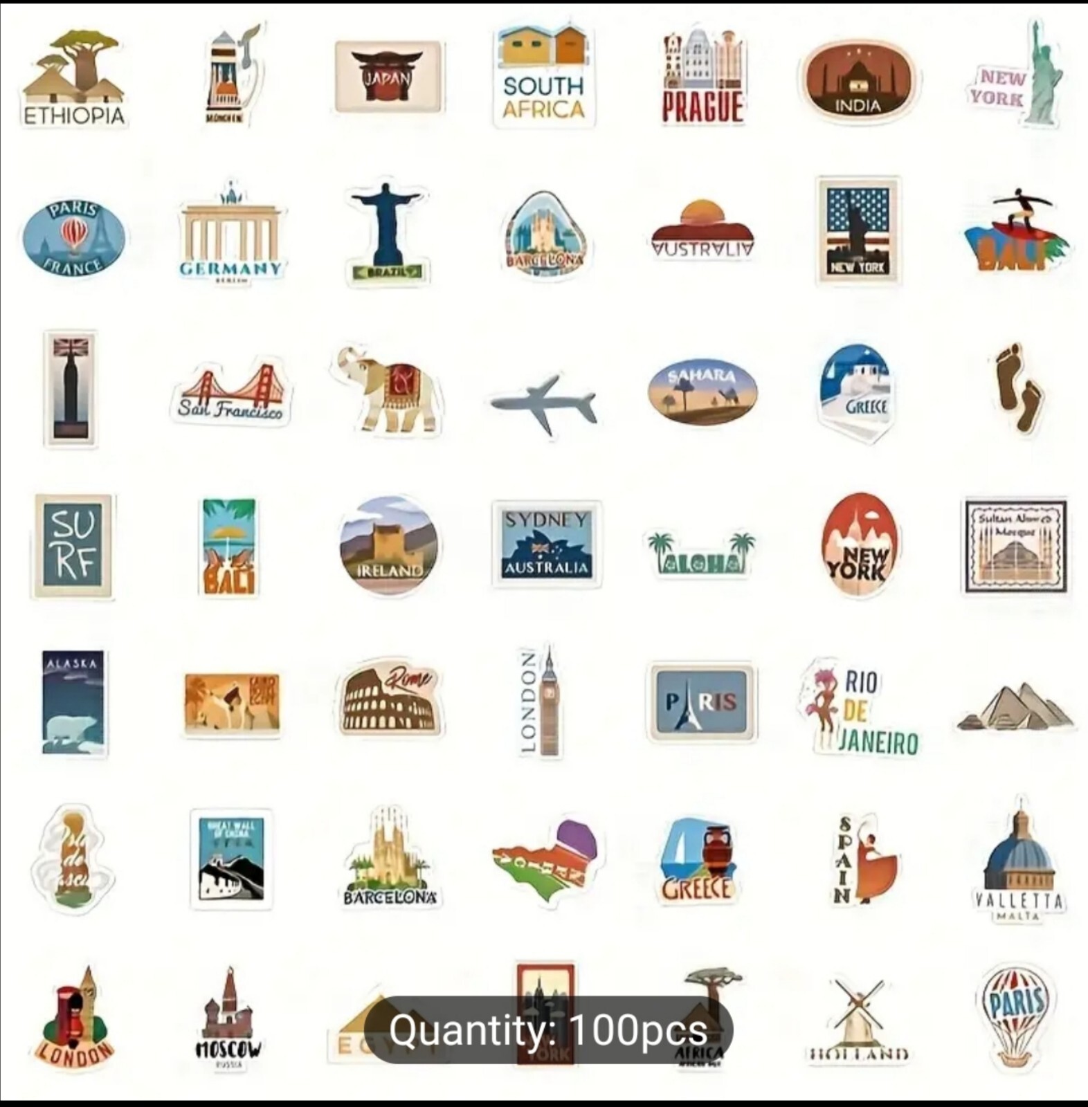 20 PCS Famous Countries Cities Landmarks Locations Travel Stickers BRAND NEW