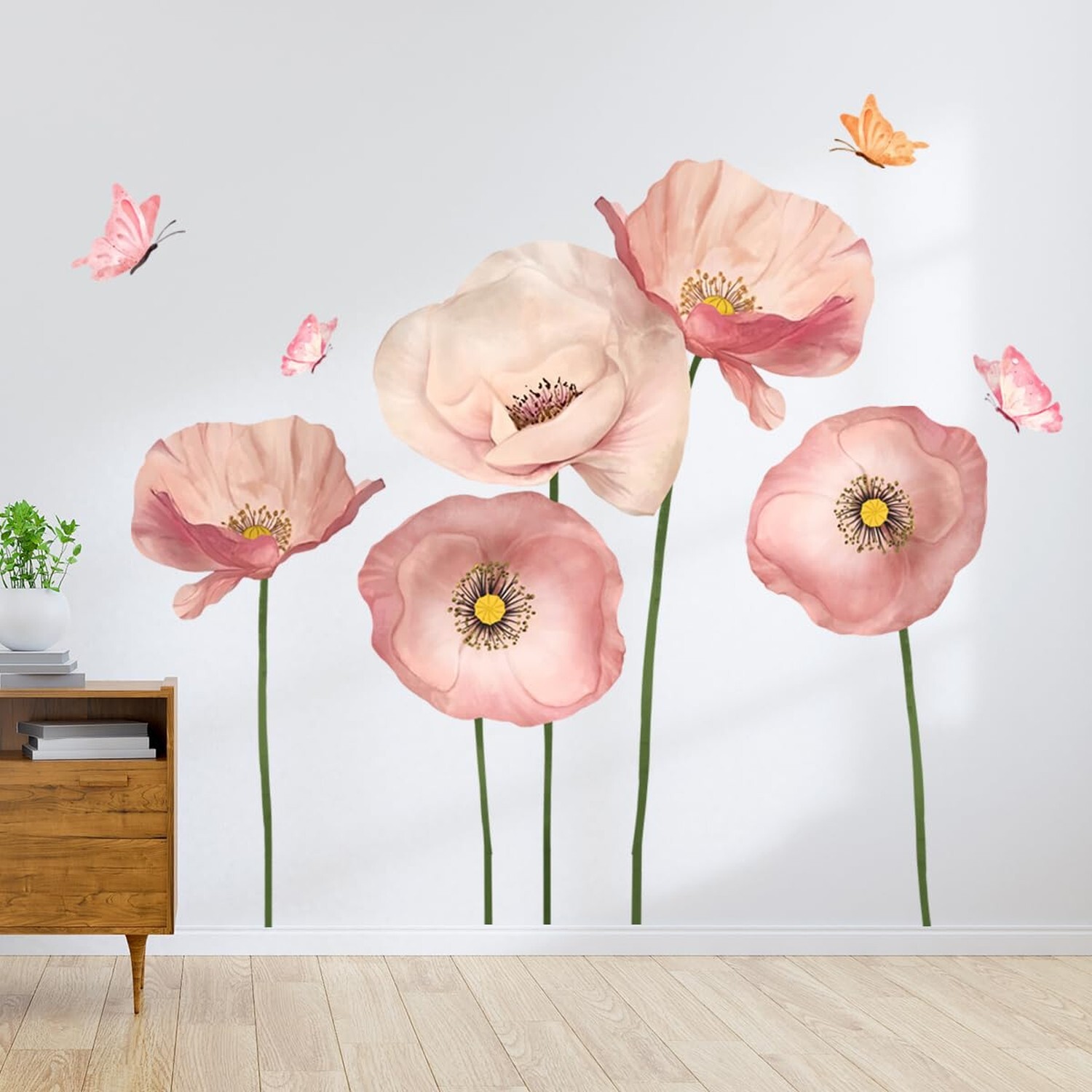 2 Sheets Giant Pink Flower Wall Stickers 5 Poppy Flowers Wall Decals DIY Peel…