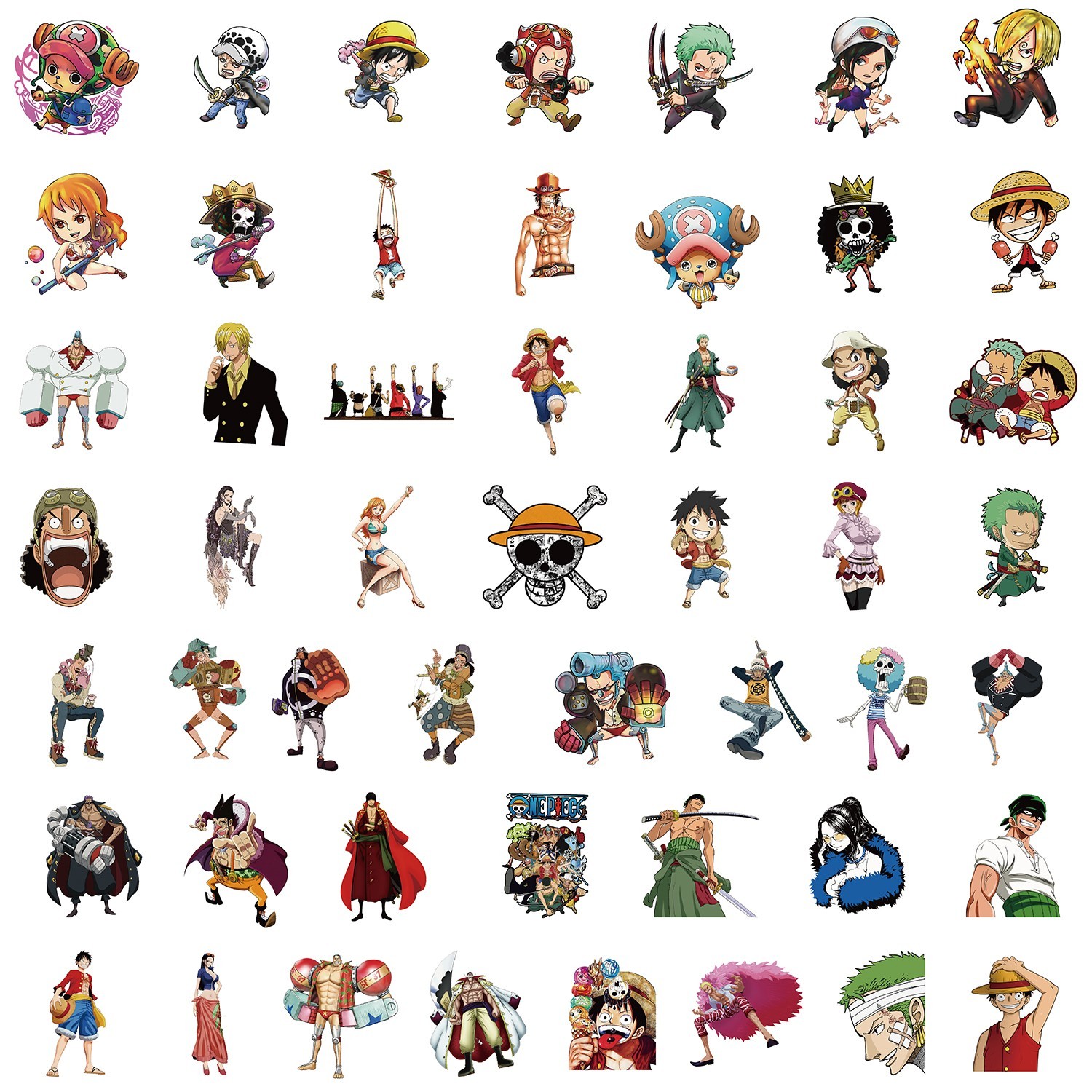 50pcs Waterproof Vinyl Stickers One Piece Anime Luggage Phone Laptop Fridge
