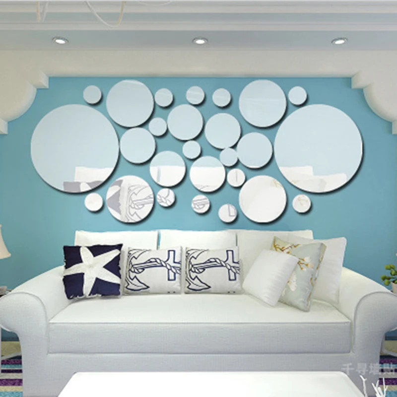 26 PCs 3D Acrylic Mirror Wall Sticker, round Mirror, DIY Bedroom, Bathroom