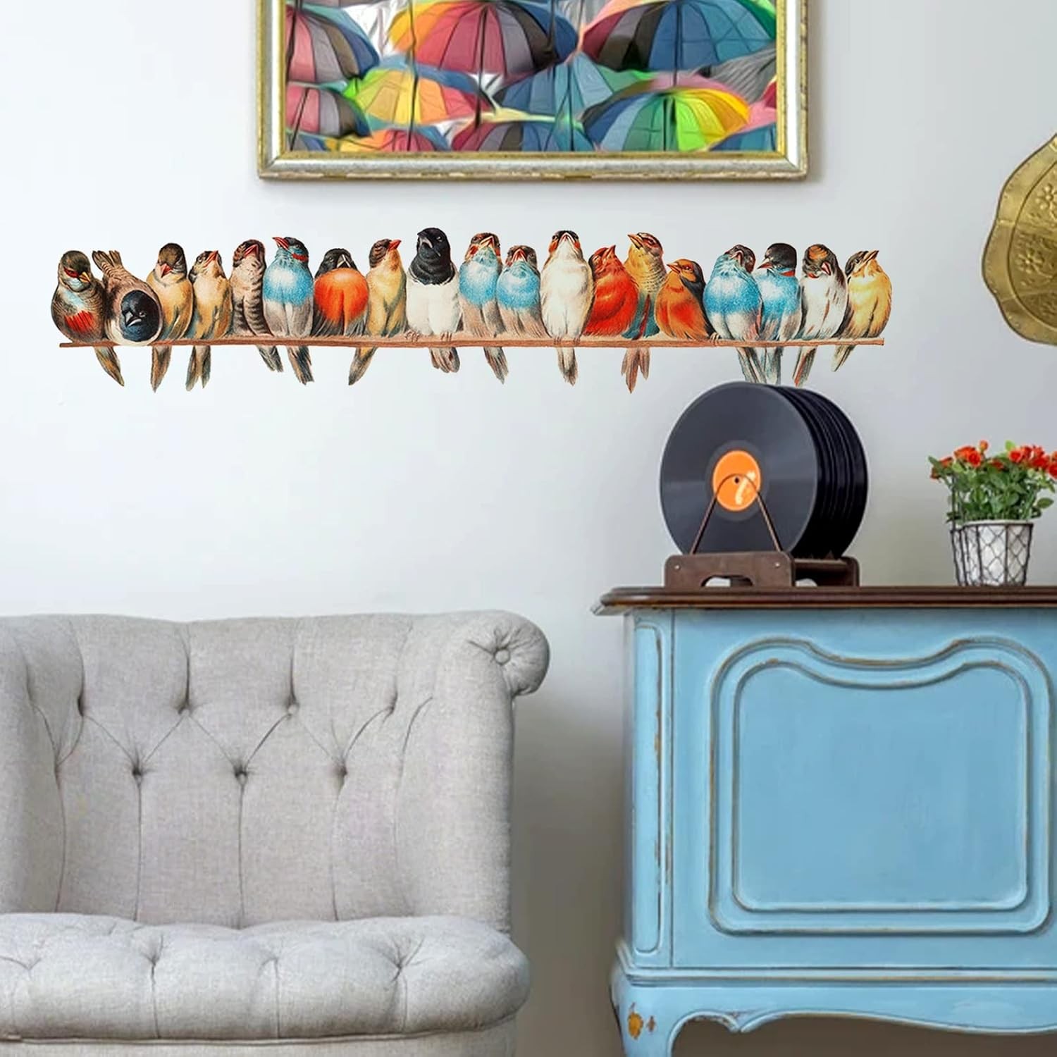 Watercolor Bird on Wire Wall Decals Removable