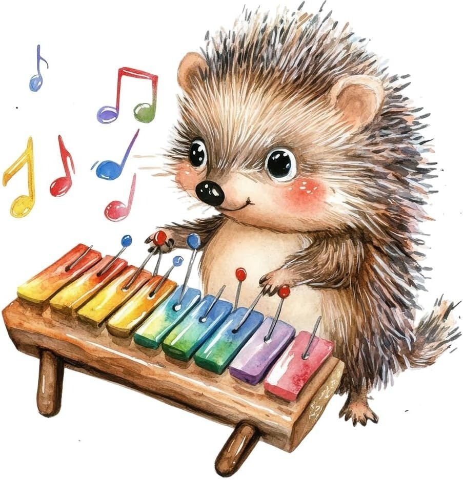 Hedgehog Xylophone Wall Decal Removable Vinyl Sticker Kids Room Decor 11.8in