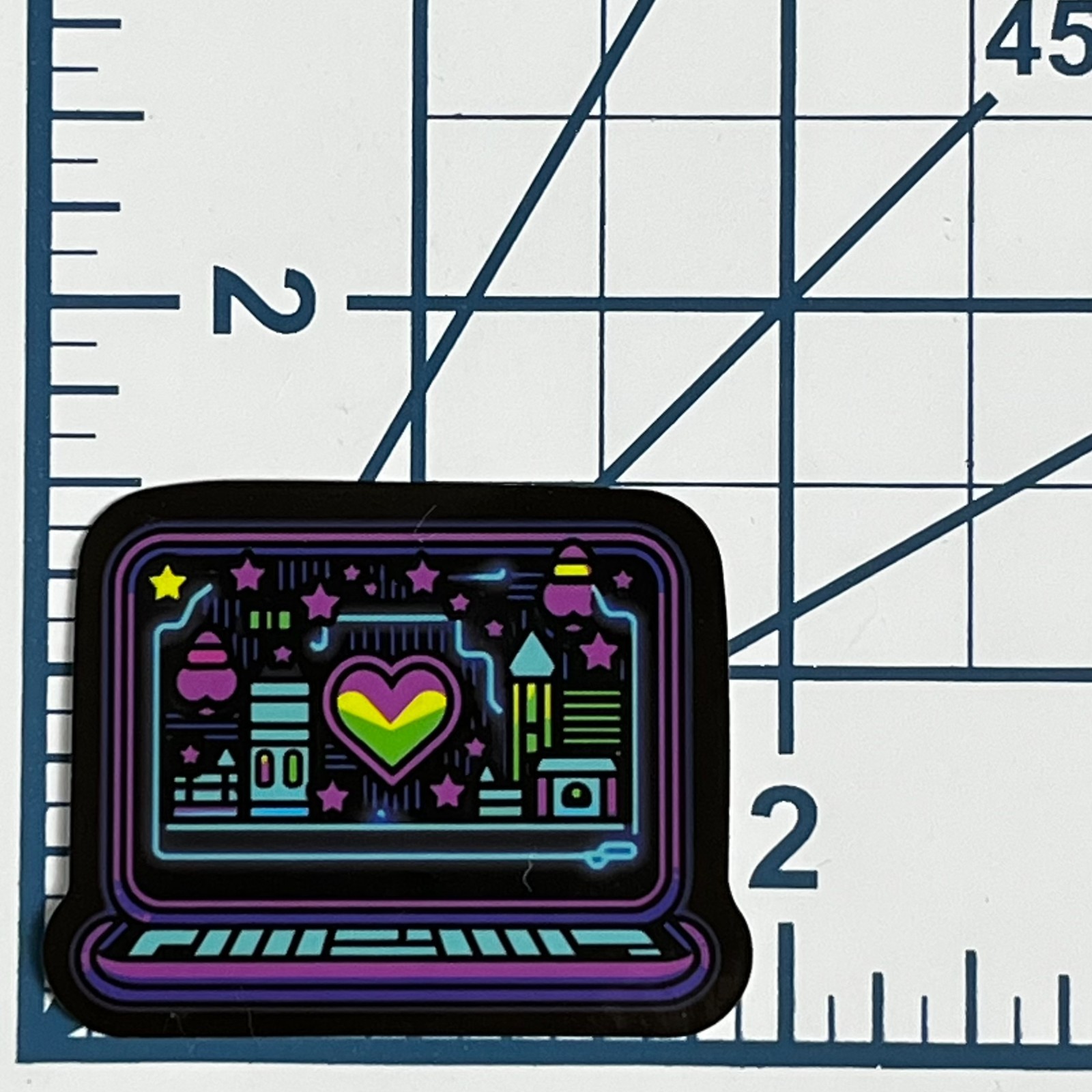 Retro Laptop Vinyl Sticker Heart Stars Aesthetic Decal Neon Vaporwave Glow Art