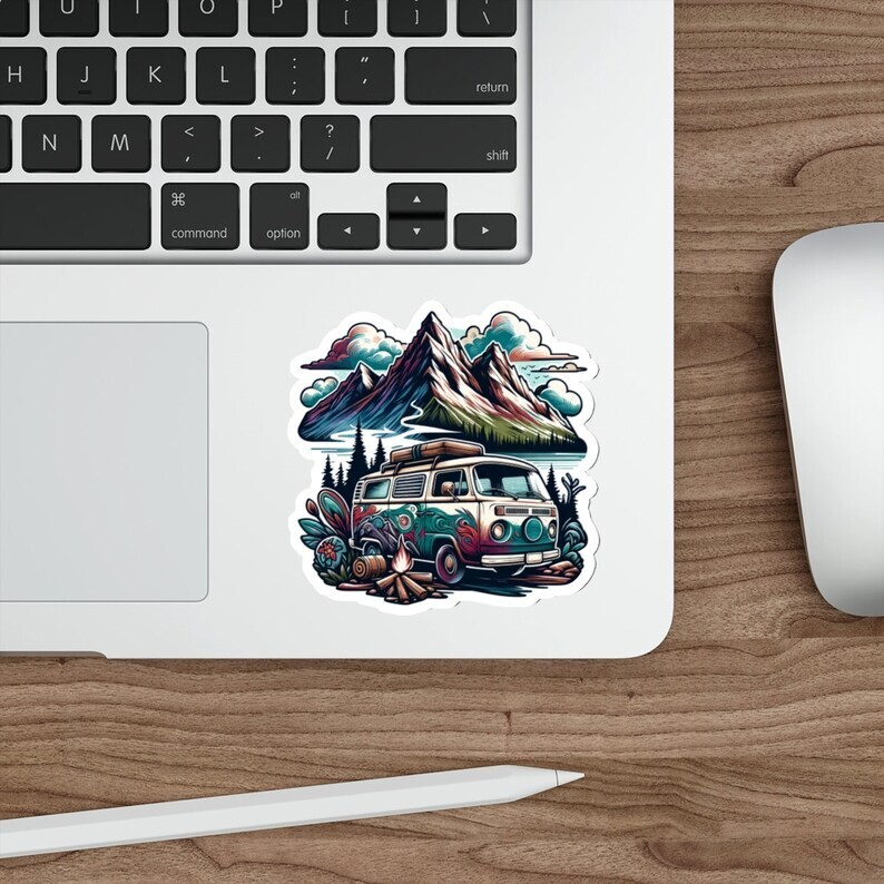 Van Life Mountain Sticker – Water-Resistant Camper Travel Decal, Outdoor Scenery