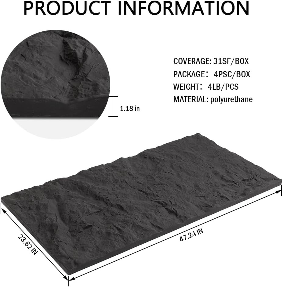 4-Pack 3D Faux Stone Wall Panels – Dark Black Waterproof Decor Tiles