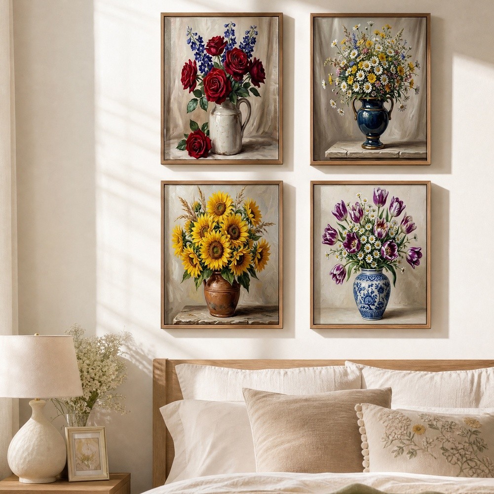 Floral Vase Art Print Set 4pcs Tear for proof Wrinkle for proof 8.26 x 11.81 in