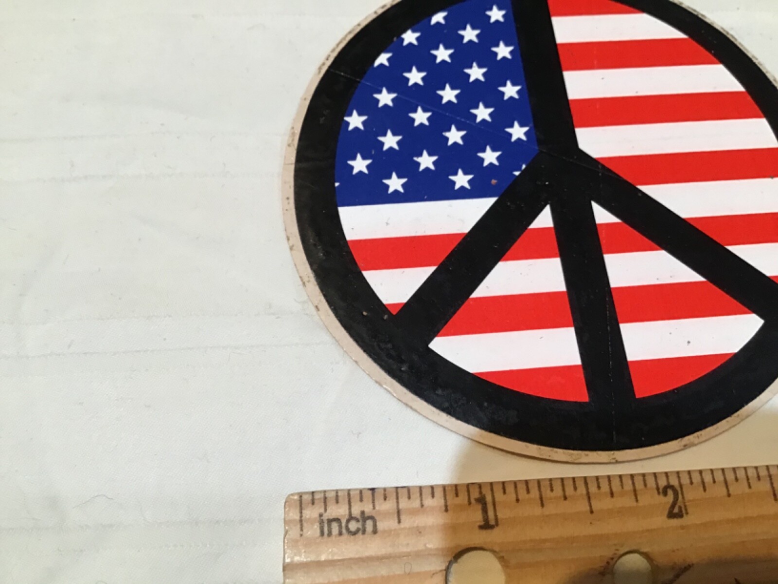 Vintage PEACE FLAG STICKER Old School Hippie Decal RW&B 3” Circle USA OG nos new