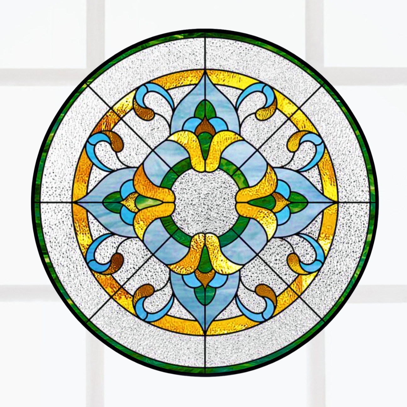 Geometric Art Deco Style Faux Stained-Glass WINDOW CLING Size 8" Vinyl