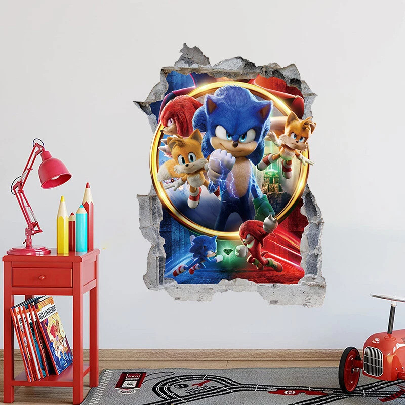 Sonic The Hedgehog Cartoon 3D Broken Wall Stickers Children's Bedroom Decoration