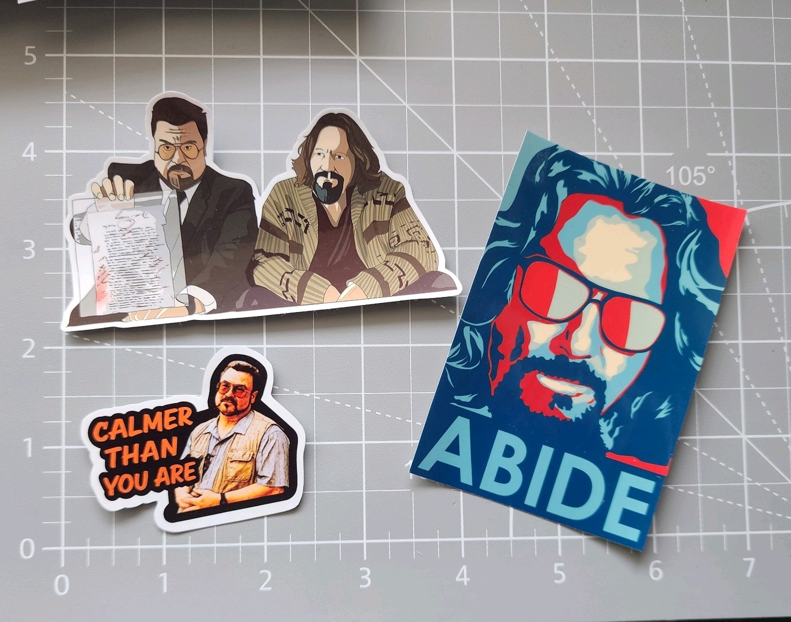 The Big Lebowski Vinyl Stickers ~ The Dude ABIDES ~ Walter ~ Larry's Homework