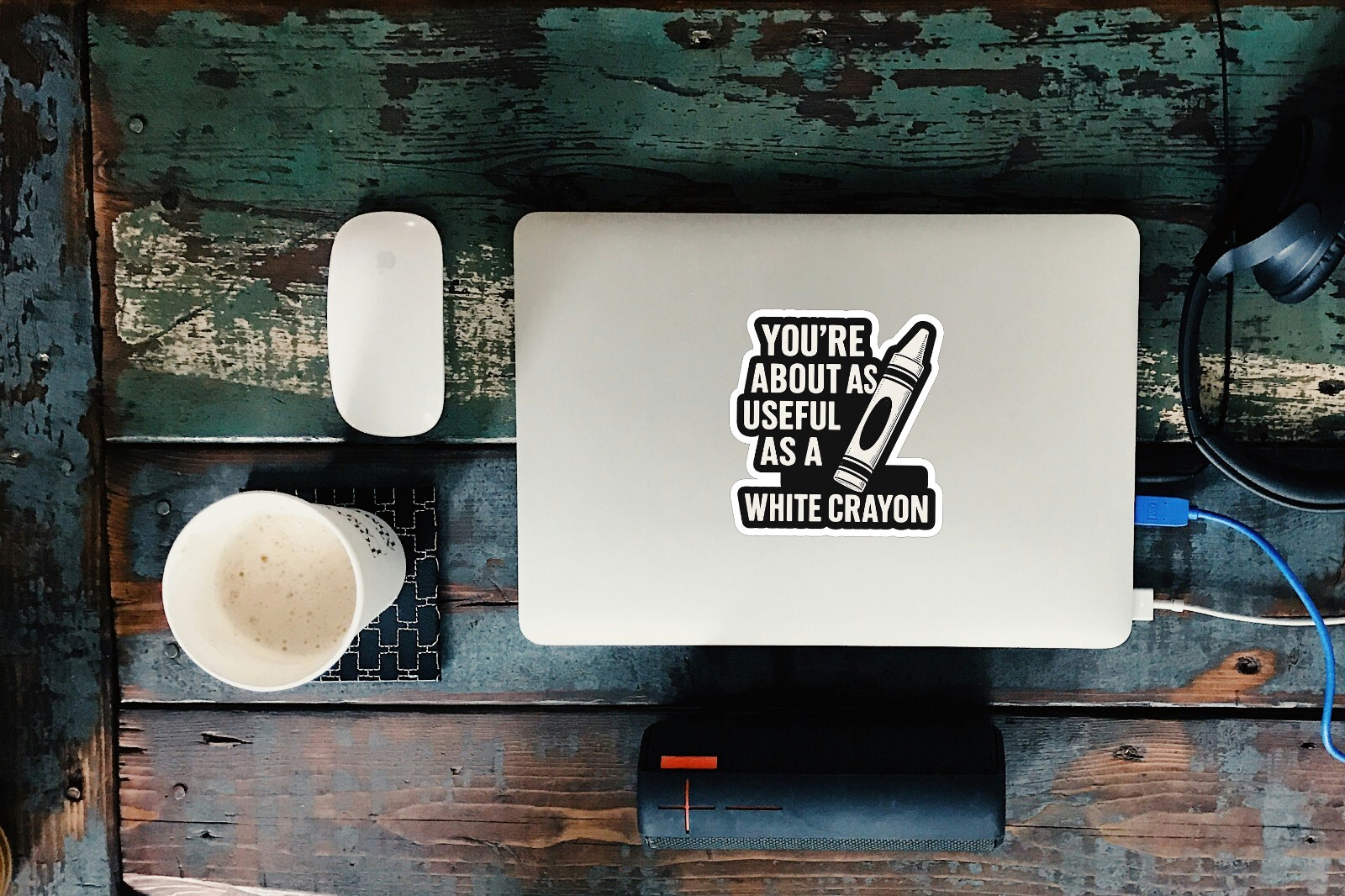 Funny insult sticker, sarcastic meme sticker, white crayon joke decal, savage hu