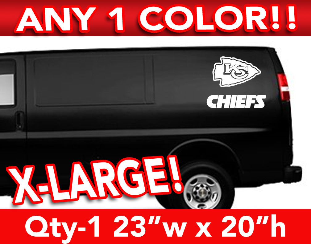 KANSAS CITY CHIEFS WORD/ARROW LARGE LOGO DECAL STICKER 23"w x 20"h ANY 1 COLOR
