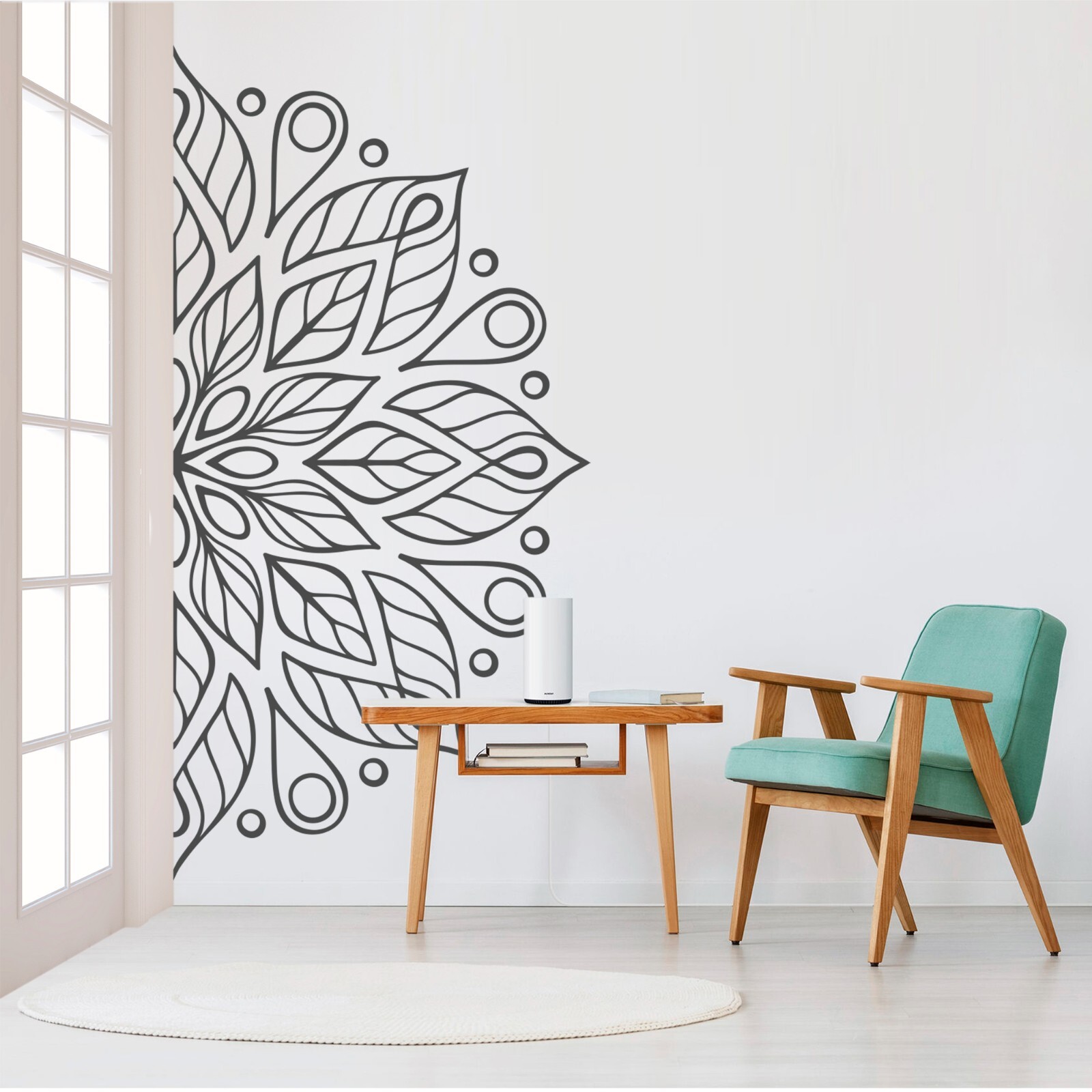 Mandala in Half Wall Sticker, Wall Decal, Yoga, Boho, Sticker for Meditation #13