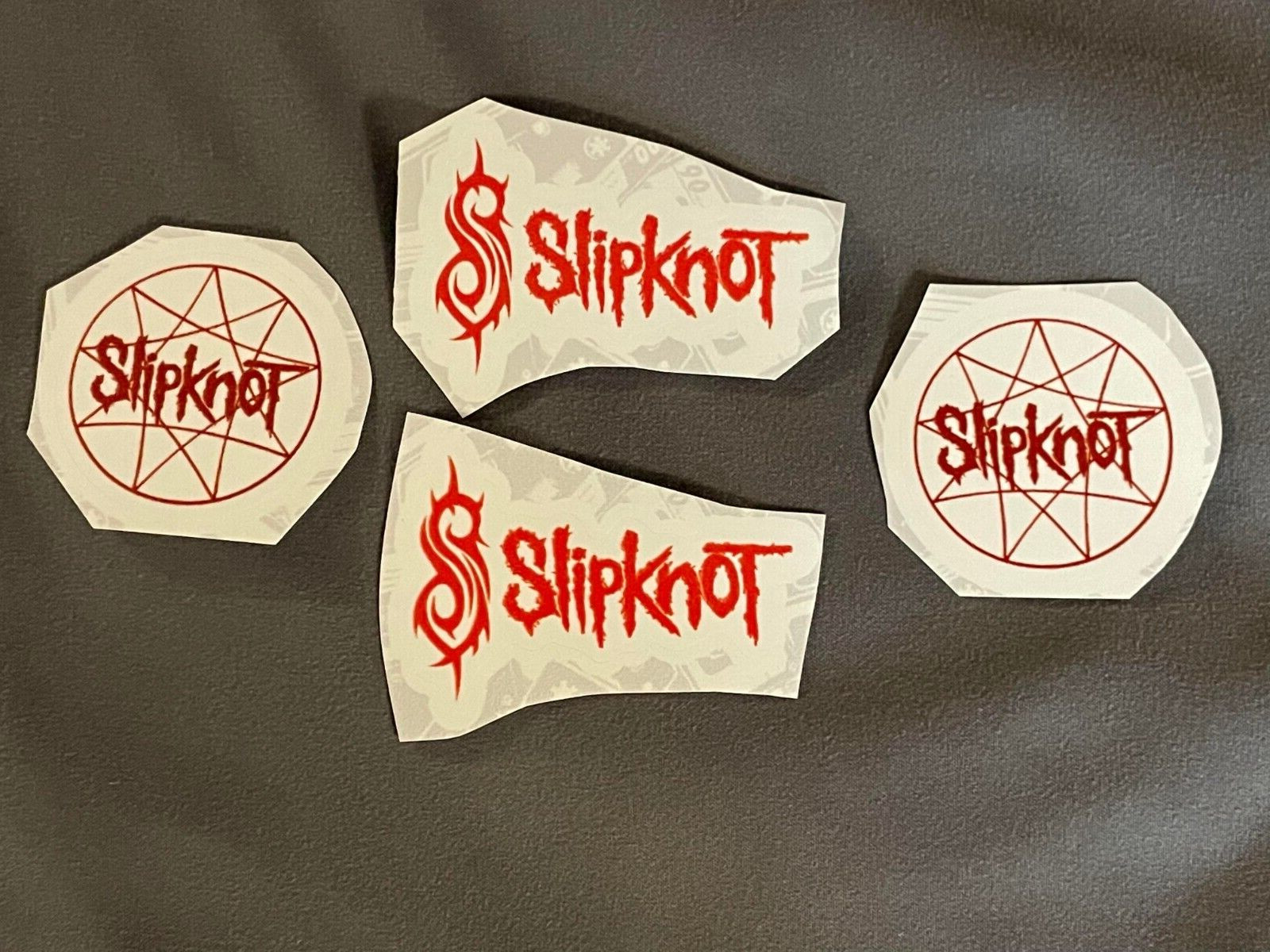 Lot of (4) SLIPKNOT 1 1/2" to 2" White Red Logo Stickers FAST! FREE SHIP!