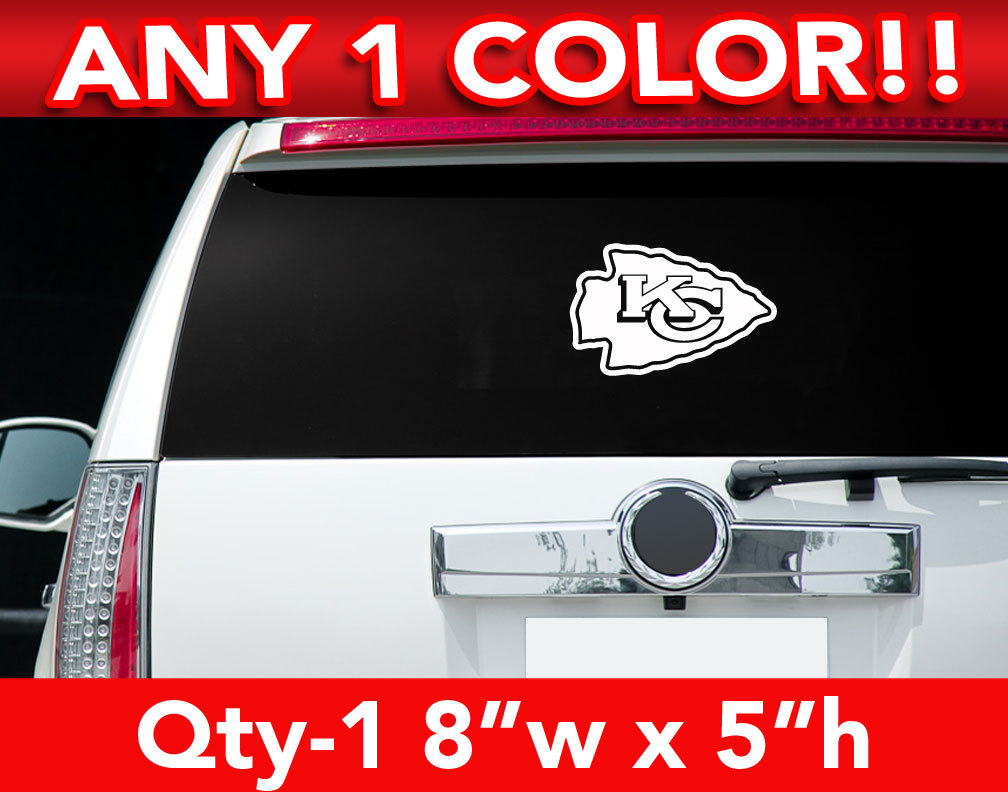 KANSAS CITY CHIEFS ARROW LOGO DECAL STICKER 8"w x 5"h ANY 1 COLOR