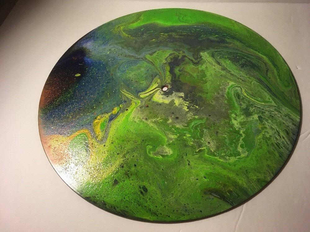 12” Vinyl Music Record Wall Art – Fluid Acrylic Flowing Poured Paint 001