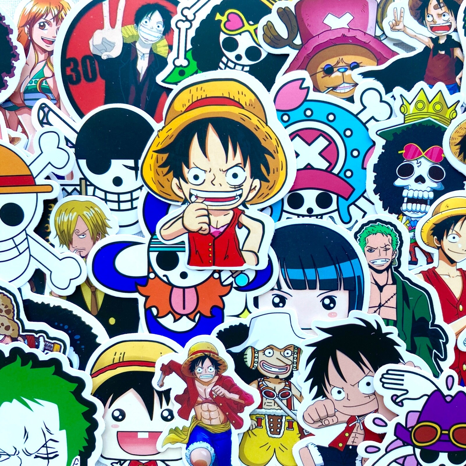 5-50 pcs One Piece Stickers, Anime Character Manga Movie Phone Car Laptop Decals