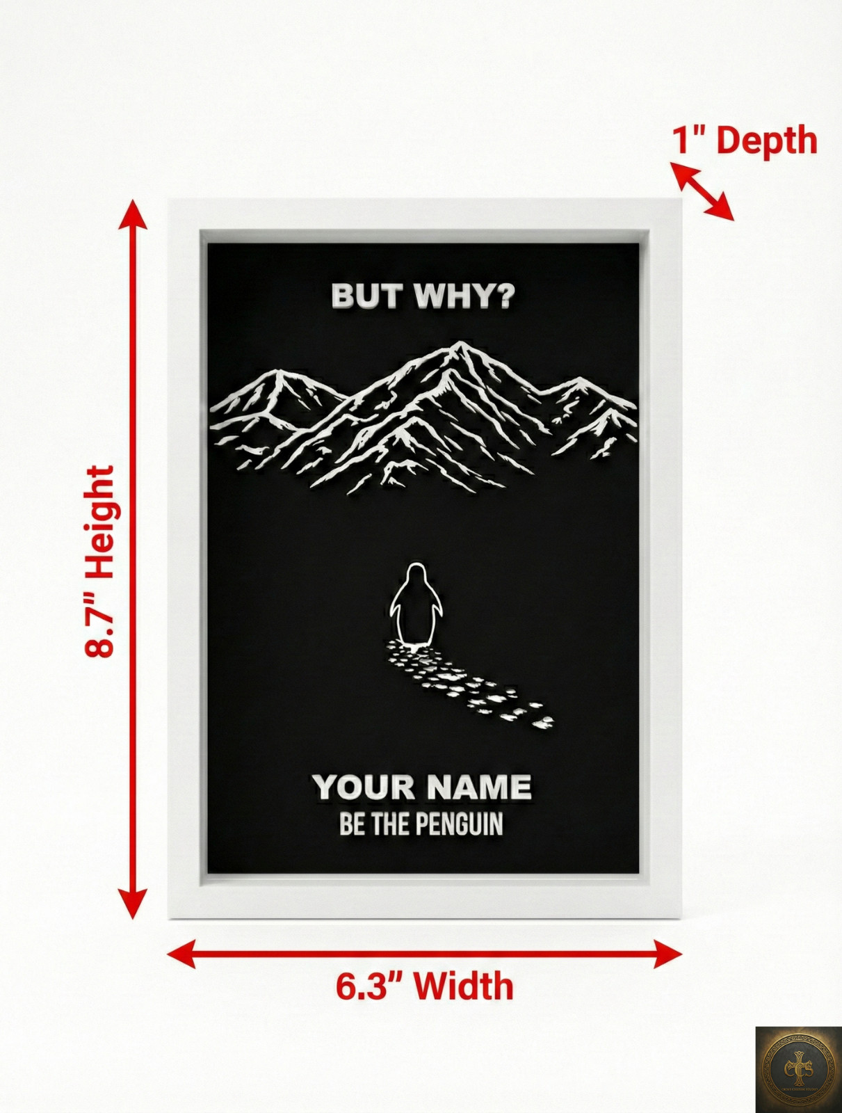 Custom "But Why" Penguin Frame | Viral Penguin Walking Into Mountains Art