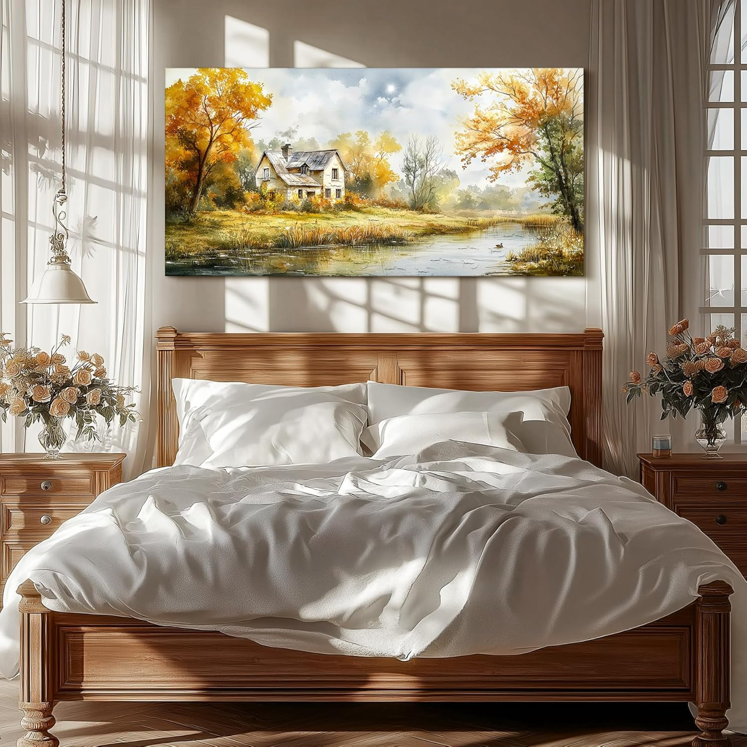 Rustic Autumn Landscape Wall Art for Living Room & Bedroom, 29"X57